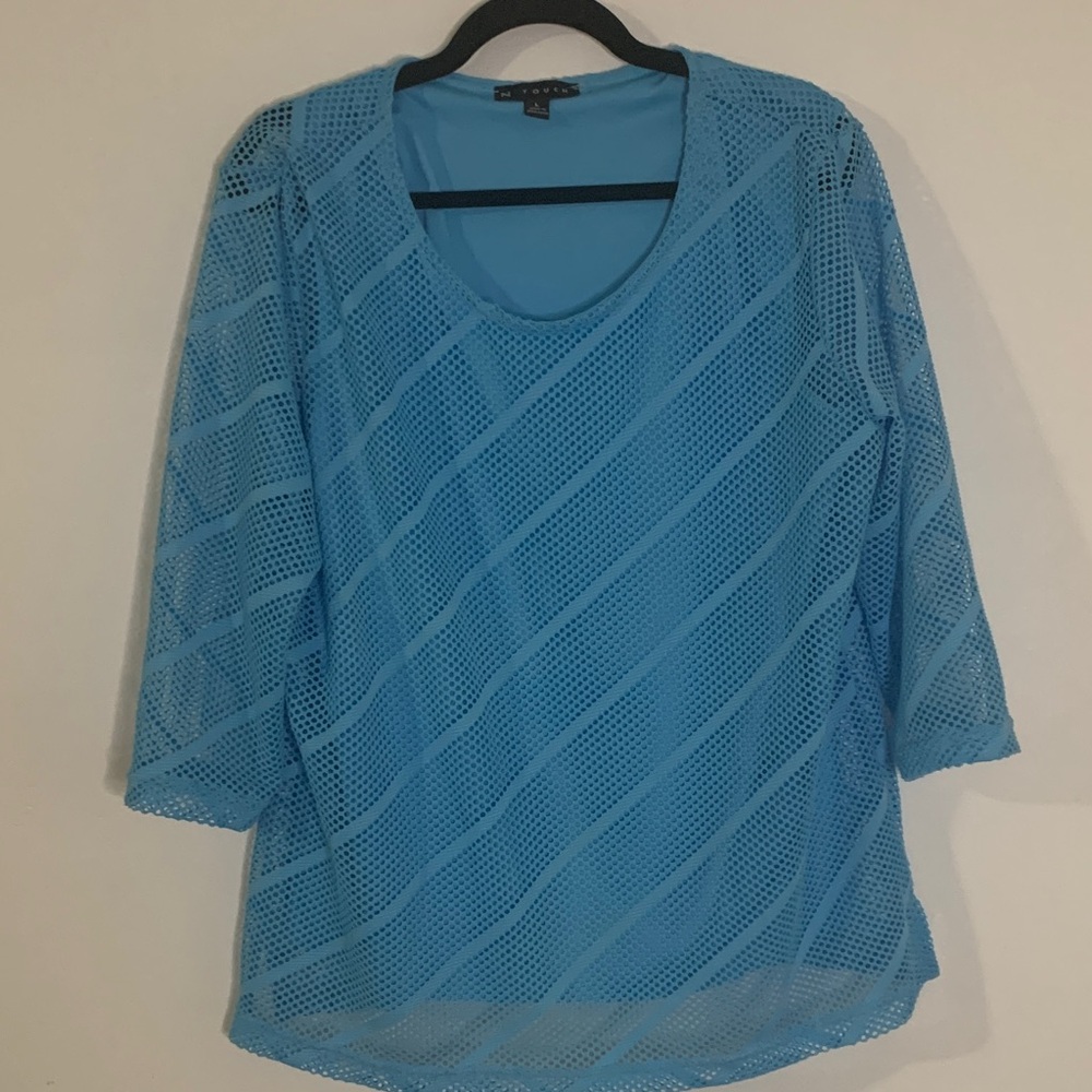 Stylish Blue Mesh Women's Blouse